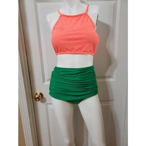 High waisted emerald green rouched bikini bottom